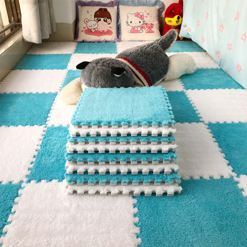 Large Area Room Cube Floor Mats Beside The Bed