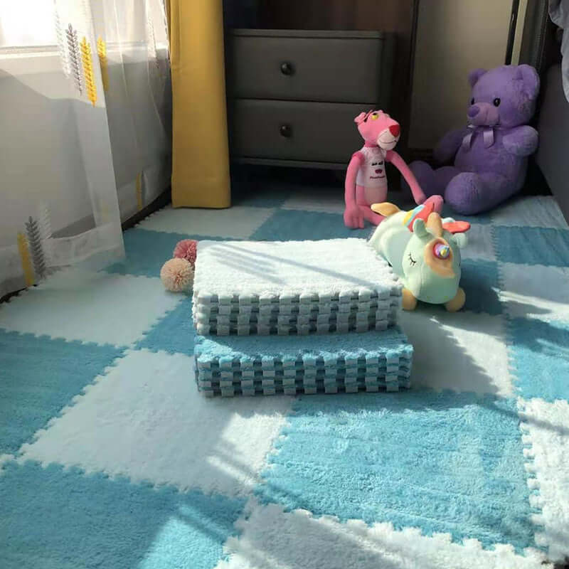 Large Area Room Cube Floor Mats Beside The Bed