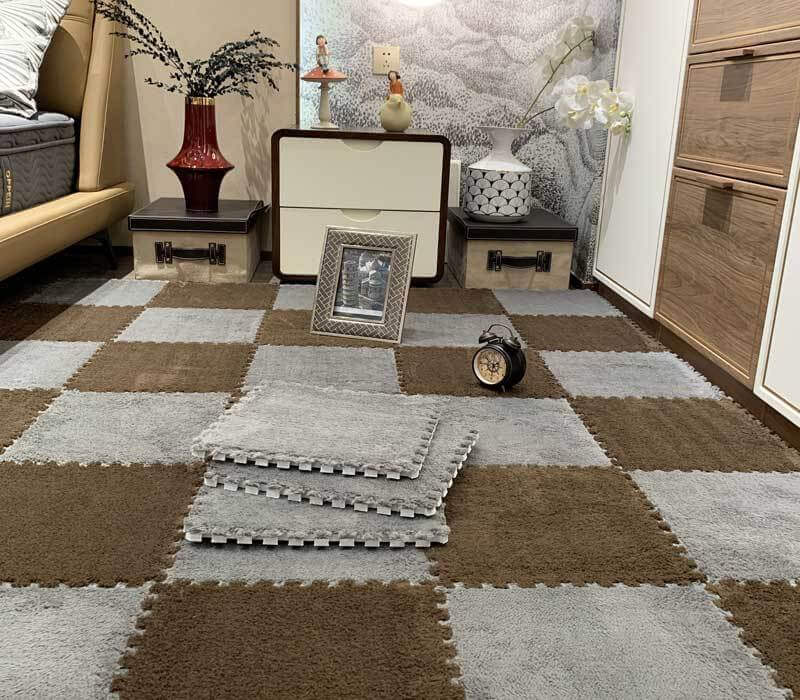 Large Area Room Cube Floor Mats Beside The Bed